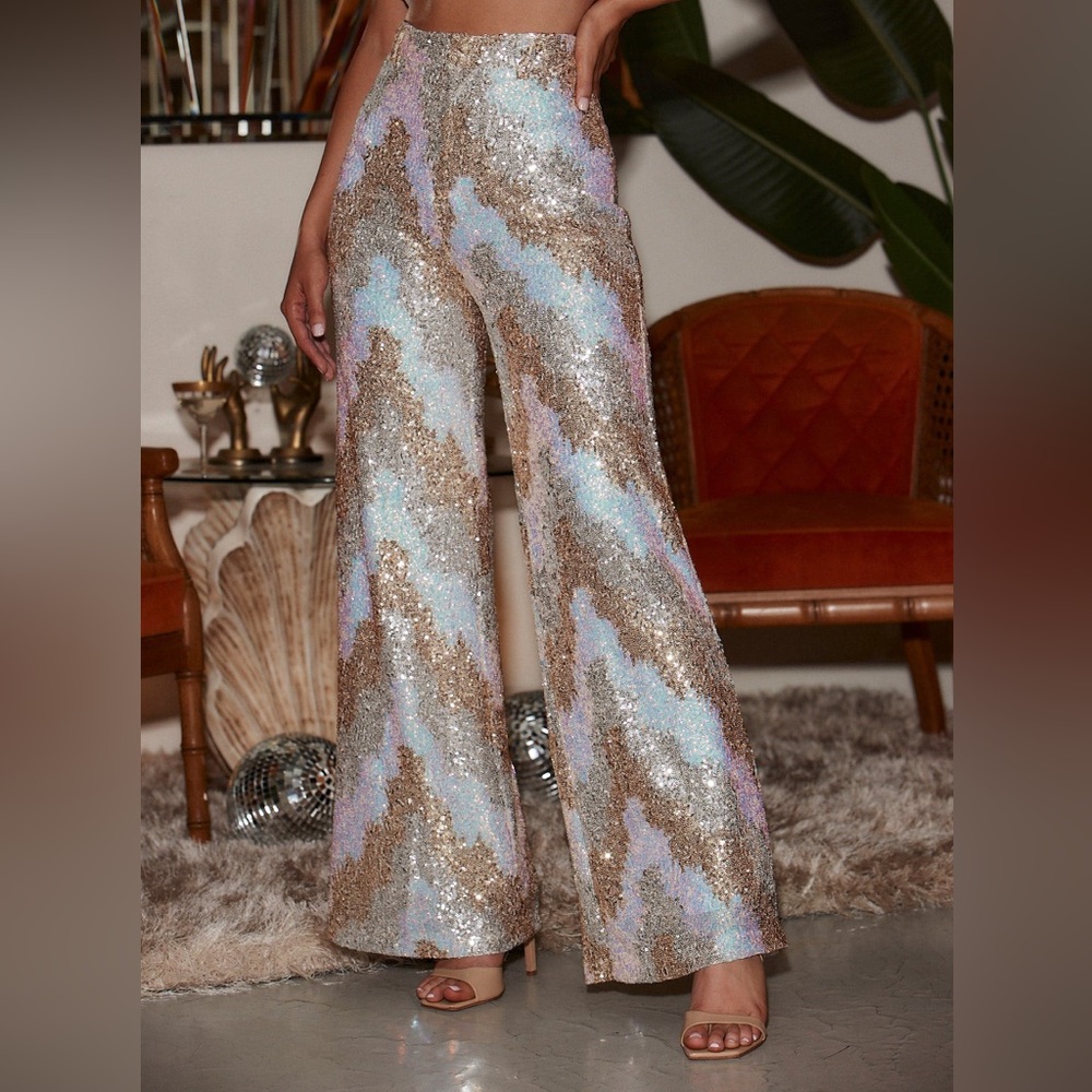 12th Tribe Genevieve Ivory Multi Sequin Trousers